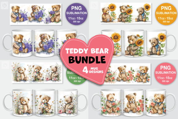 Download Watercolor Teddy Bear Mugs. 11&amp;15 Oz Mug - Watercolor Collection
