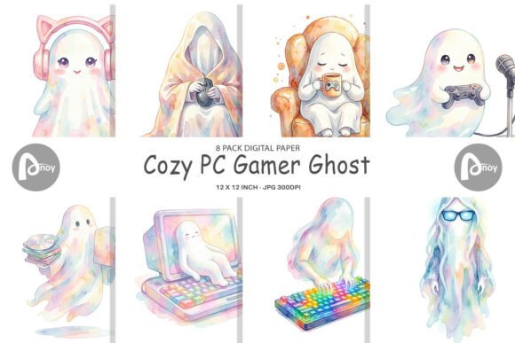 Download Watercolor Gamer Ghost Digital Paper - Watercolor Collection