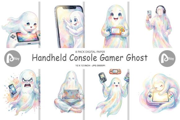 Download Watercolor Gamer Ghost Digital Paper - Watercolor Collection