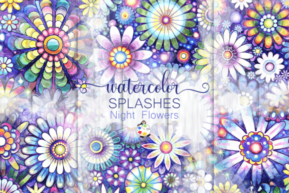 Download Watercolor Night Flower Daisy Splashes - Watercolor Collection